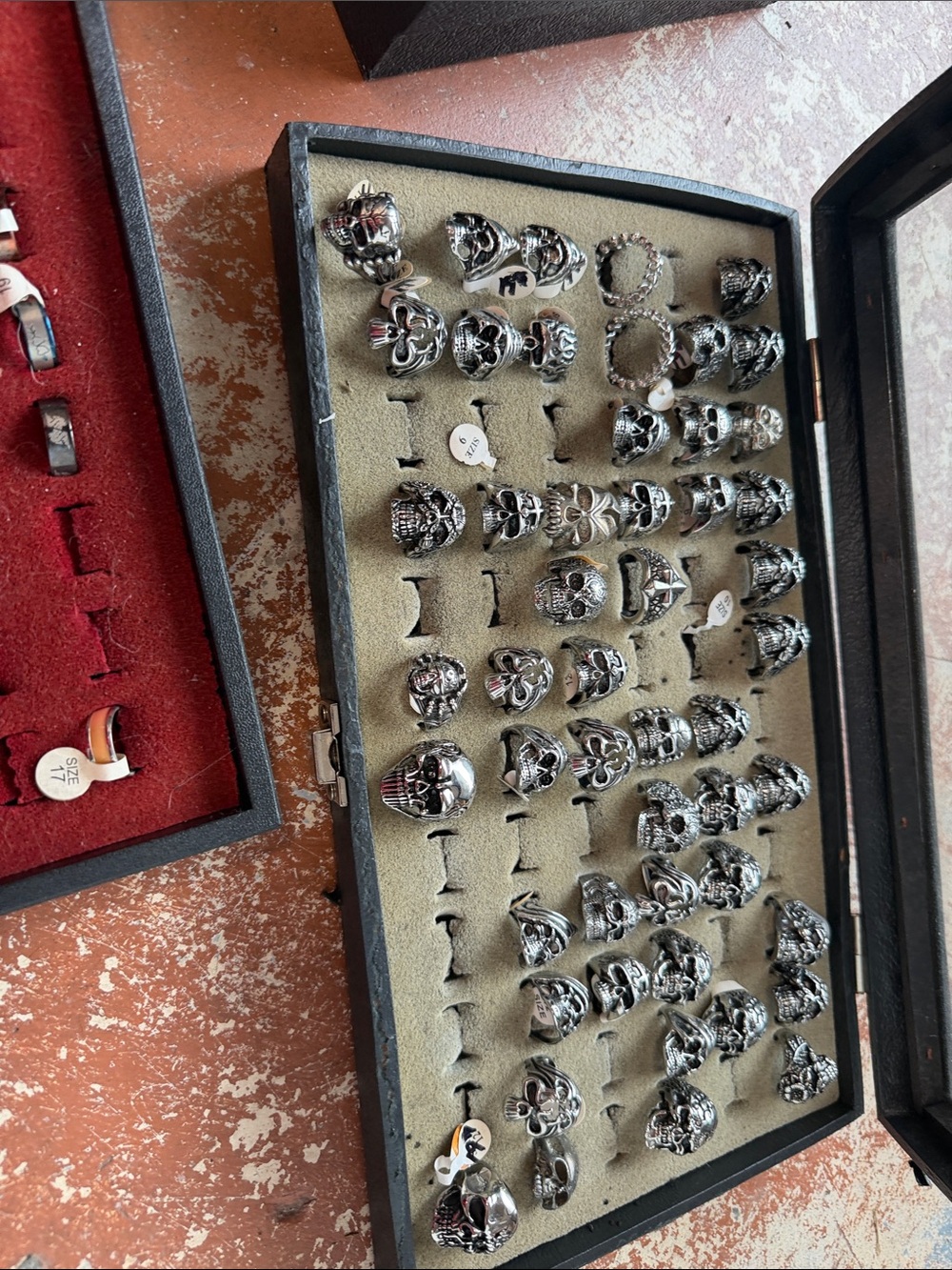Assorted men’s or women’s goth, skull, motorcycle rings with Display Trays